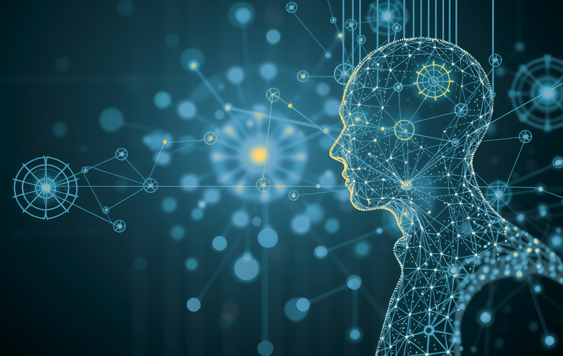 digitale Darstellung eines menschlichen Kopfes mit Vernetzung