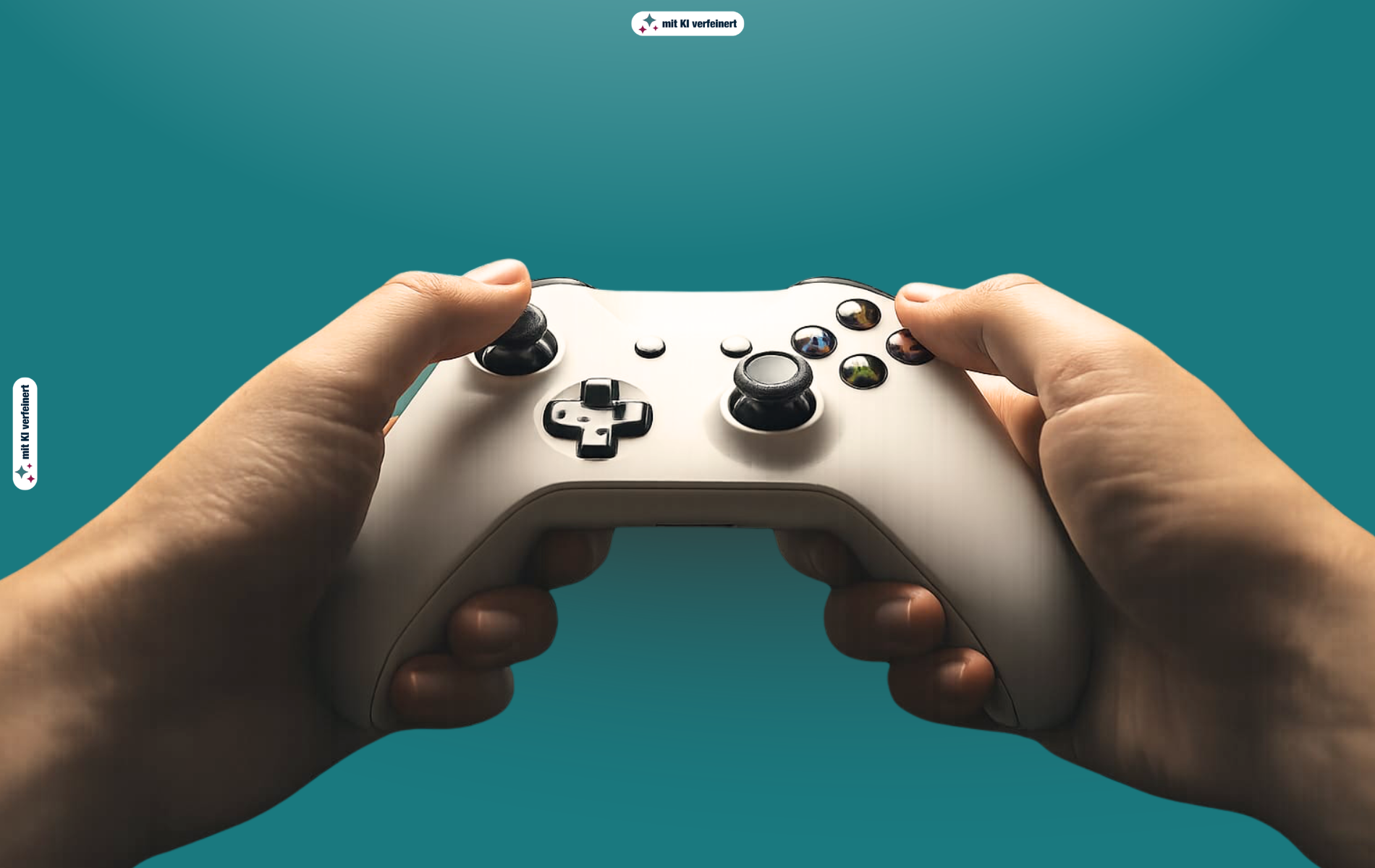 Eine Person hält einen Gaming-Controller in den Händen
